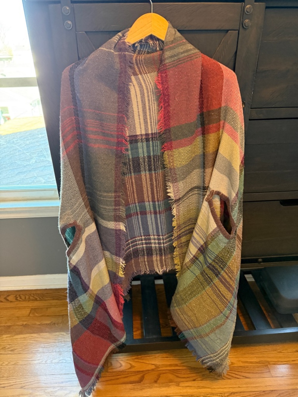 Fringed Acrylic Plaid Muli-colored Poncho